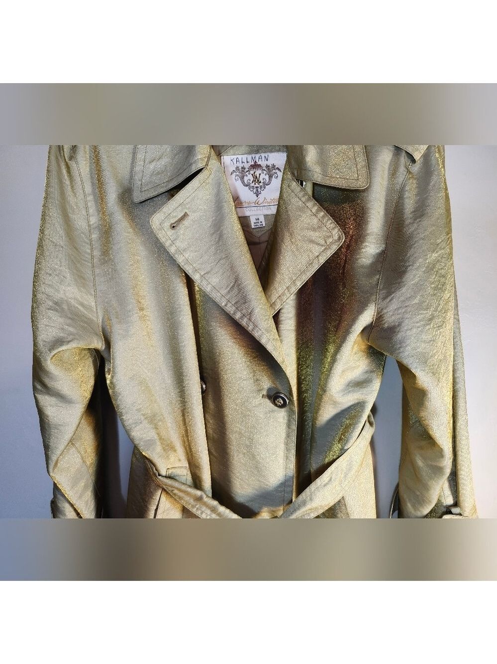 Laura Winston Gold Metalic Vintage Maxi Trench Coat Sz 14 - Picture 6 of 16